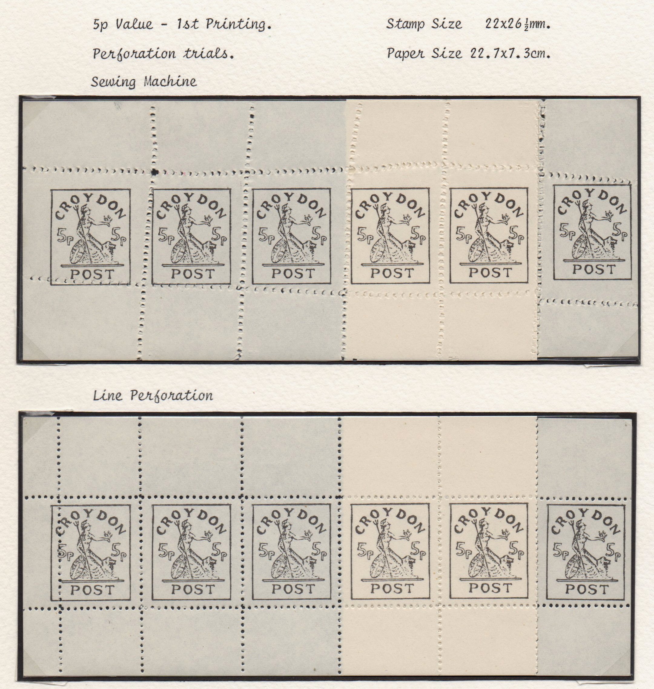 Croydon Gatwick Strike Post Stamps 1971 5p Britannia Proof sheet/10 IMPERFORATE